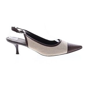 Predictions Women's 8 taupe Brown Slingback Heels kitten 2.75” 39 grey old money